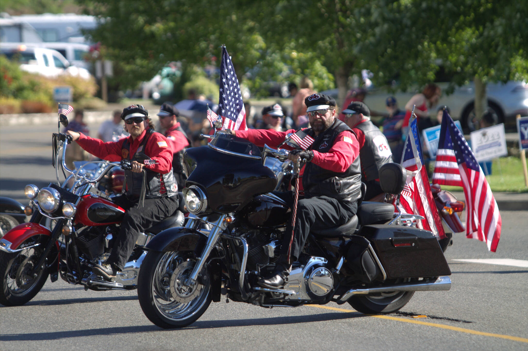Motorcyclists weave through each other during a pre-parade demonstration. Elisha Meyer/Port Orchard Independent Photos