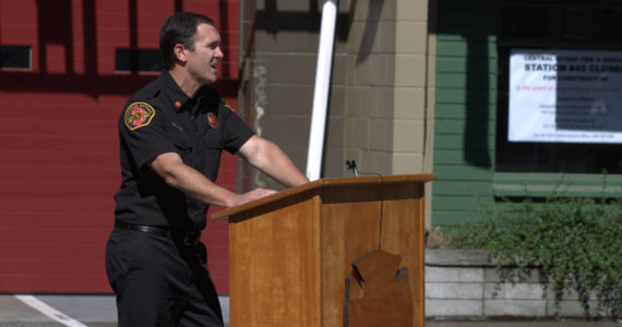 Courtesy photo
Fire Chief Jay Christian speaks to the camera in the recording of the ceremony video.