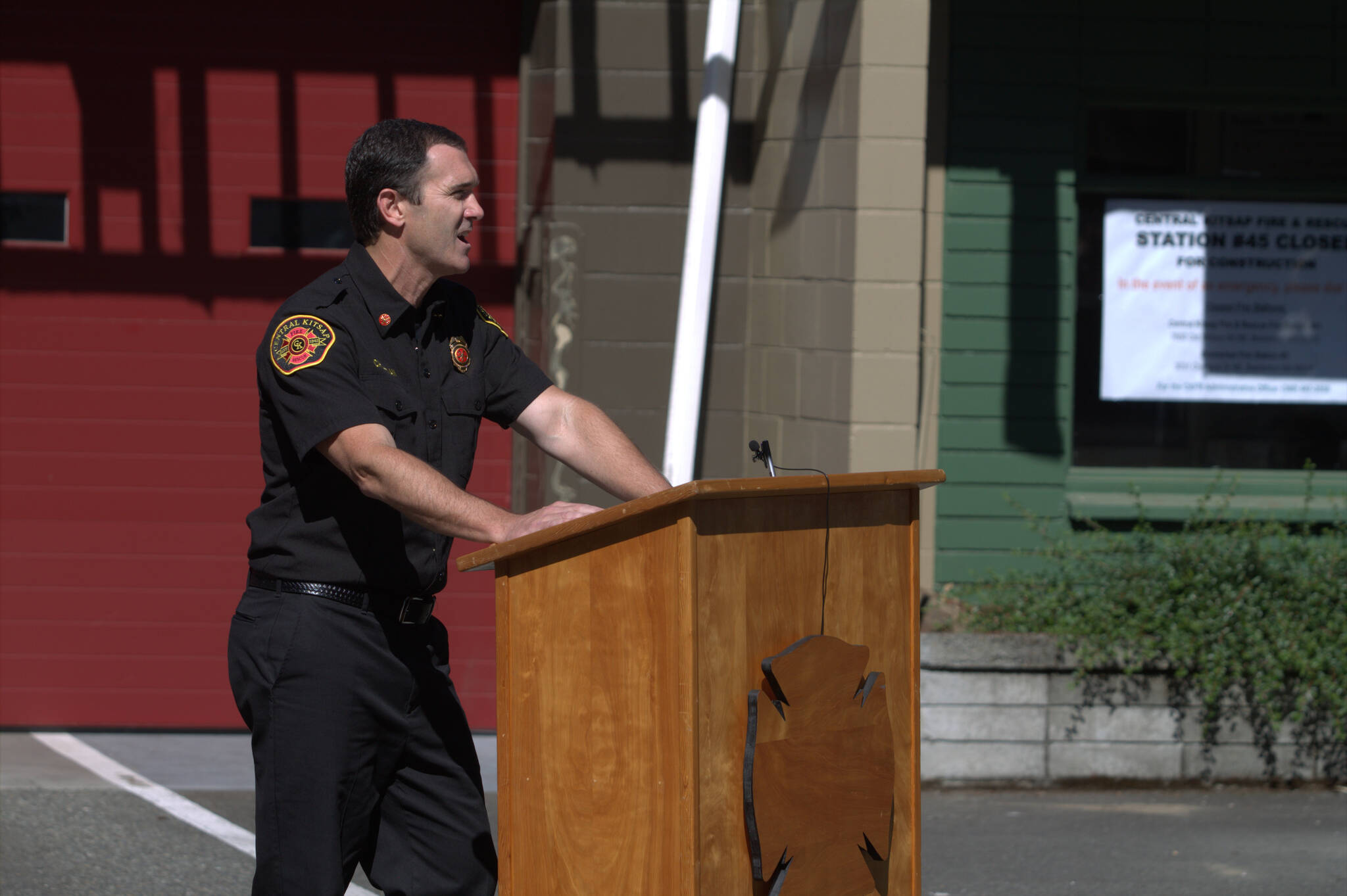 Courtesy photo
Fire Chief Jay Christian speaks to the camera in the recording of the ceremony video.