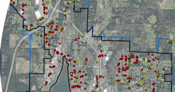 A map of Poulsbo showing where different types of curb ramps are. Courtesy image