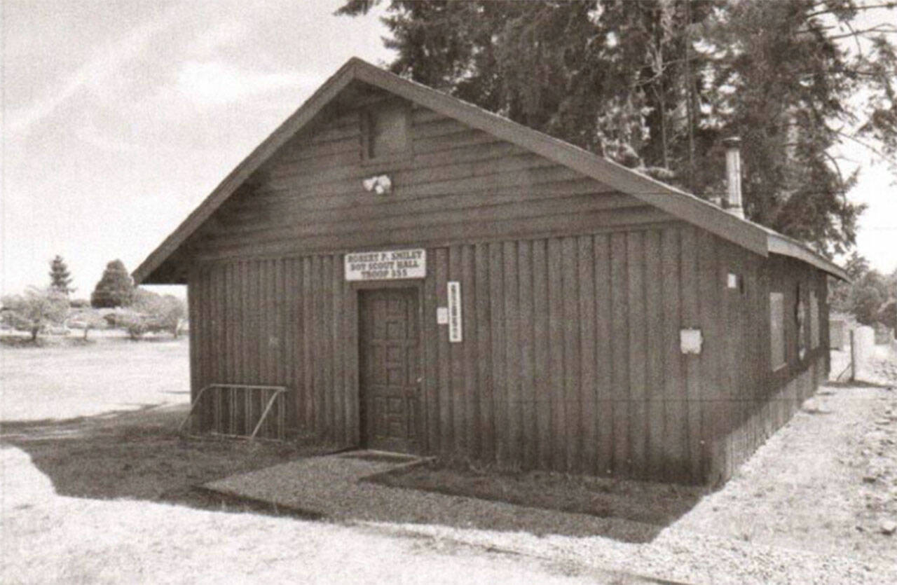 The exterior of Scout Hall in 1961.