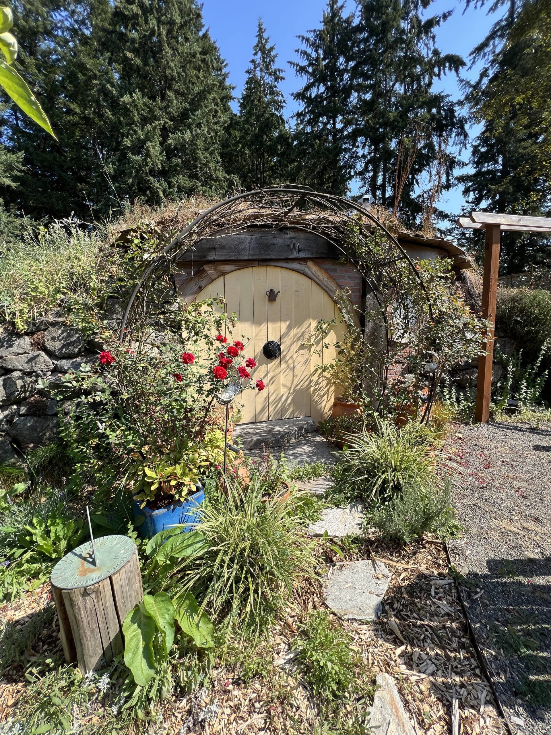 A hobbit house draws much attention and is located near the main house.