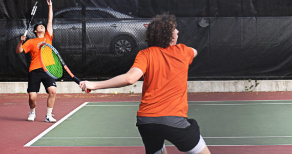 Central Kitsap’s Kai Junior and Marcus Brotsky secured wins over Timberline in their singles matches. Nicholas Zeller-Singh/Kitsap News Group Photos
