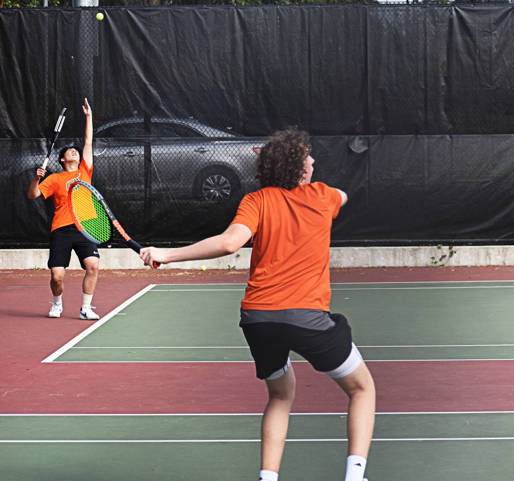 Central Kitsap’s Kai Junior and Marcus Brotsky secured wins over Timberline in their singles matches. Nicholas Zeller-Singh/Kitsap News Group Photos