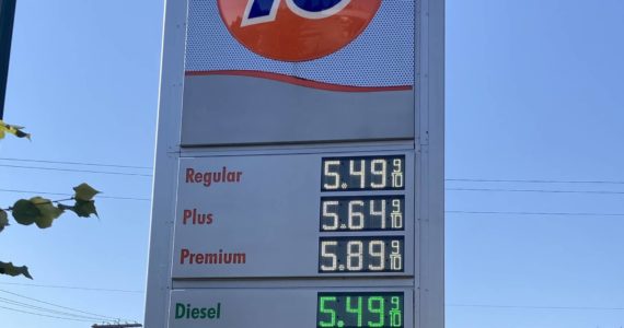 The Burwell 76 station in Bremerton displays one of the highest prices in town as of Sept. 27, with premium reaching close to $6 a gallon. Elisha Meyer/Kitsap News Group
