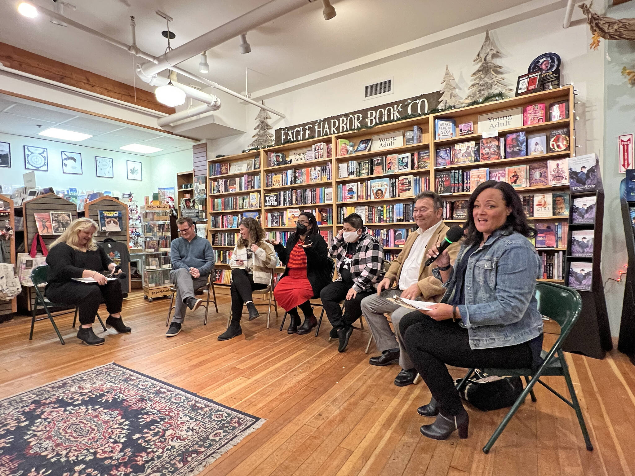 Chasity Malatesta moderates a conversation about racism during the BI Reads event at the Eagle Harbor Book Co. Nov. 9. Nancy Treder/Kitsap News Group Photos