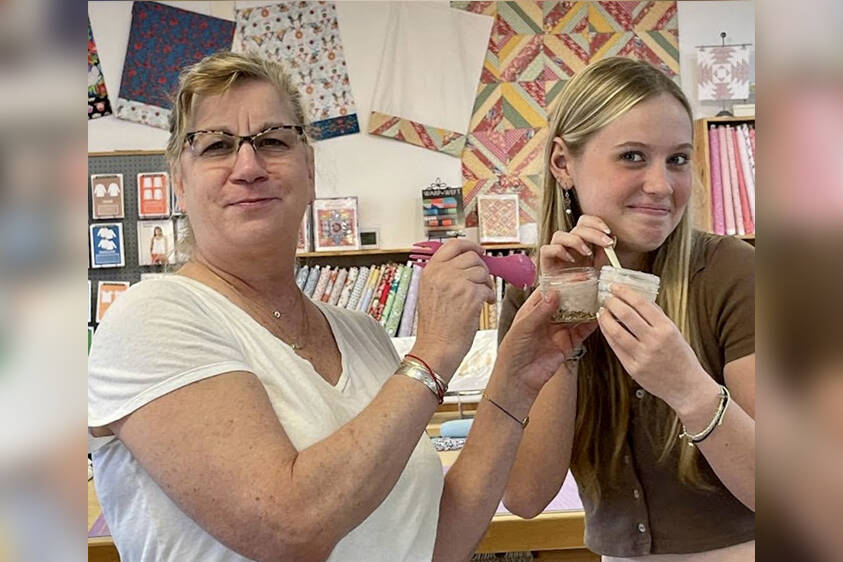 Patricia and Riley at Esther’s Fabrics. The friendly Bainbridge store still has a few classes before Christmas where beginners and confident beginners can make handmade gifts for the holidays.