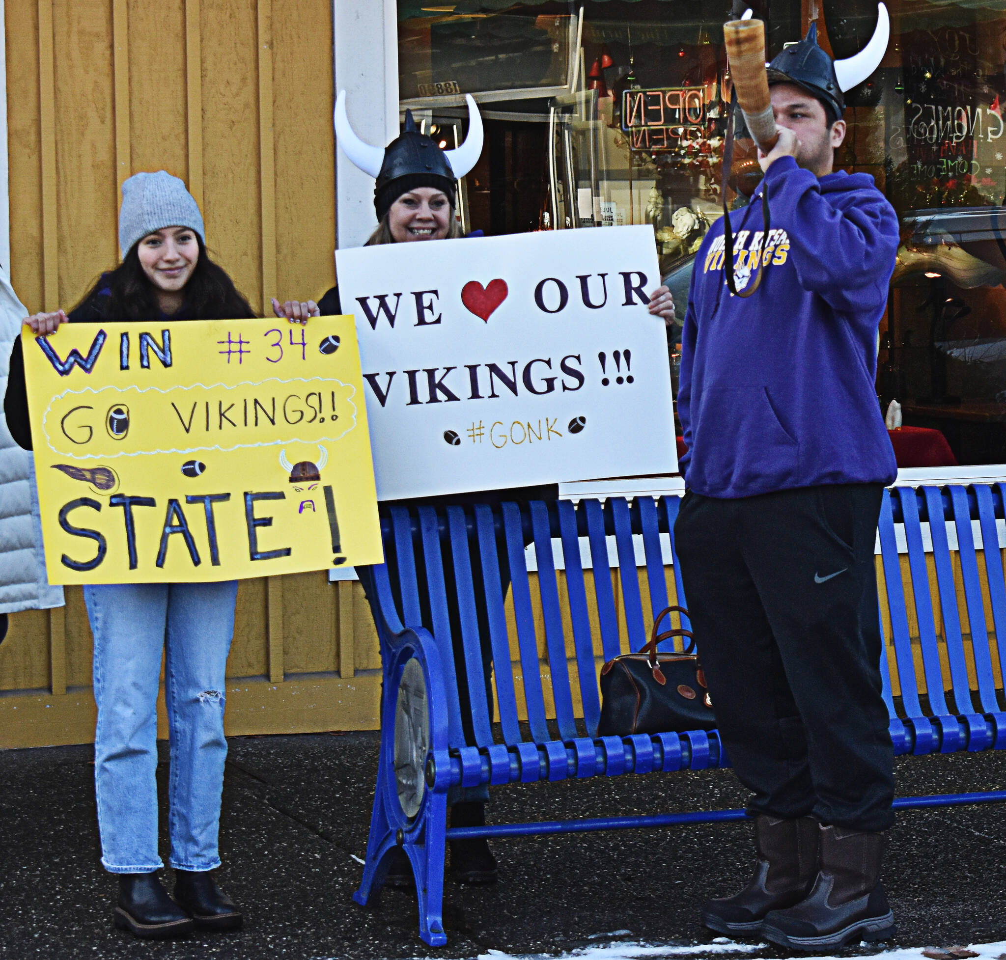 Carter Dungy’s family and friends cheered the team as they were escorted through downtown Poulsbo early Dec. 3. Nicholas Zeller-Singh/Kitsap News Group Photos.