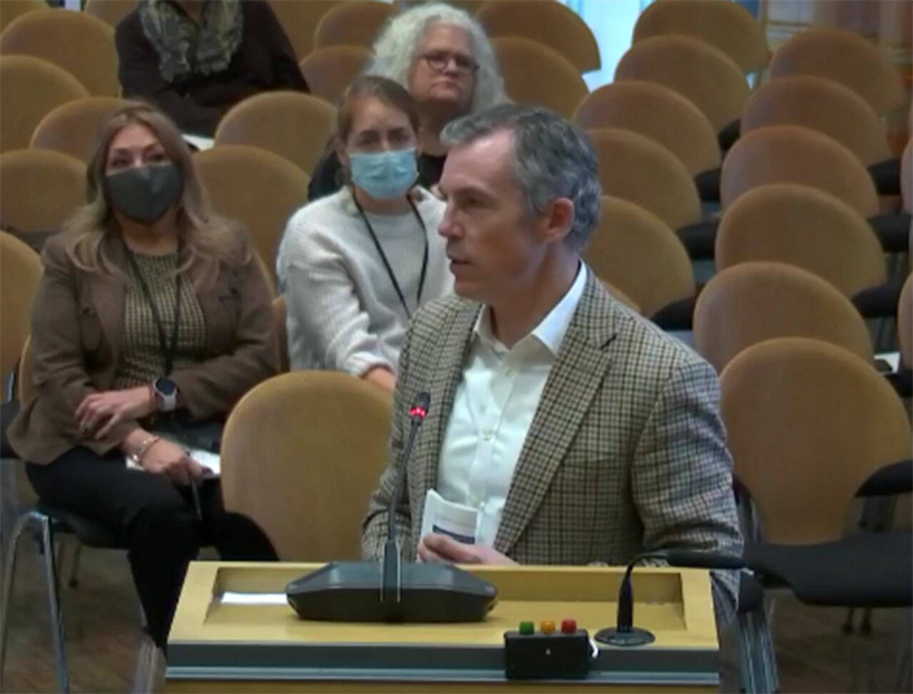 St. Michael Medical Center president Chad Melton speaks at the Kitsap Public Health District board meeting Dec. 6. Courtesy Photo