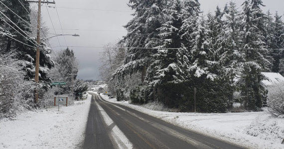 Snow and ice on roads are causing issues in North Kitsap. Tyler Shuey/Kitsap News Group Photos