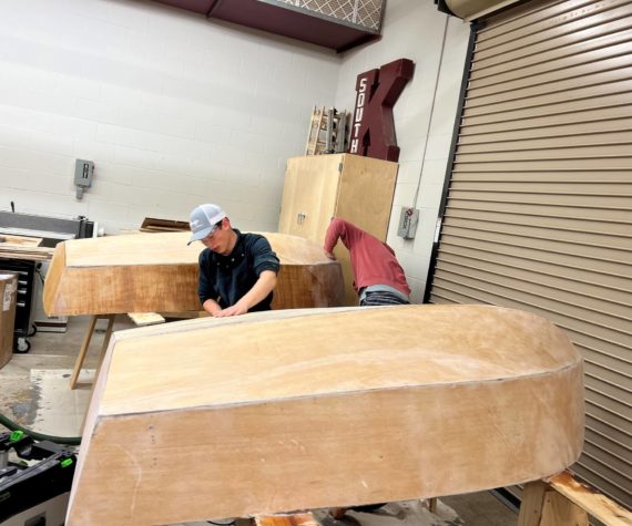 Courtesy Photo
A student at South Kitsap High School continues to work on a boat.