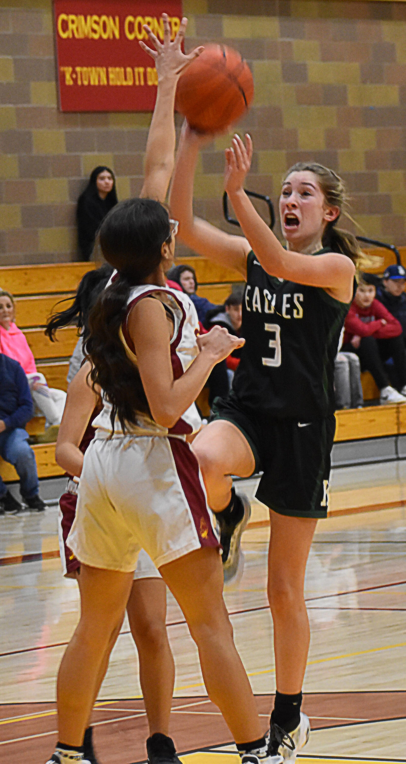 Tayana Caldera blocked McKenna Sullivan’s layup attempt. Nicholas Zeller-Singh/Kitsap News Group Photos
