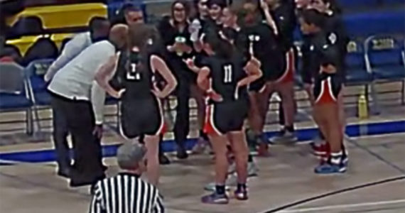The Central Kitsap girls basketball team huddles up after trailing at halftime. Courtesy Photos