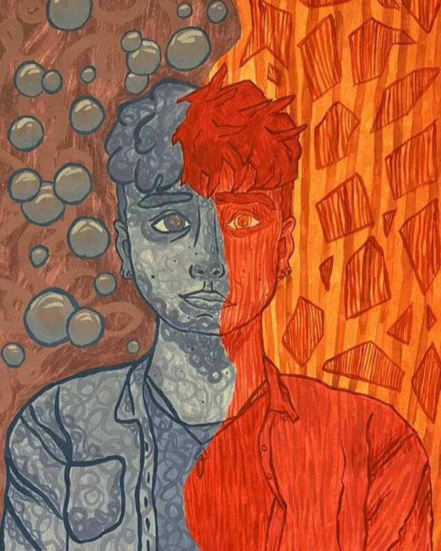 KHS student Eli Shelton’s watercolor painting titled ‘Calmness vs. Anxiety’ is moving on to the state awards show. He also received a $2,000 scholarship from CWU. Eli Shelton courtesy photo