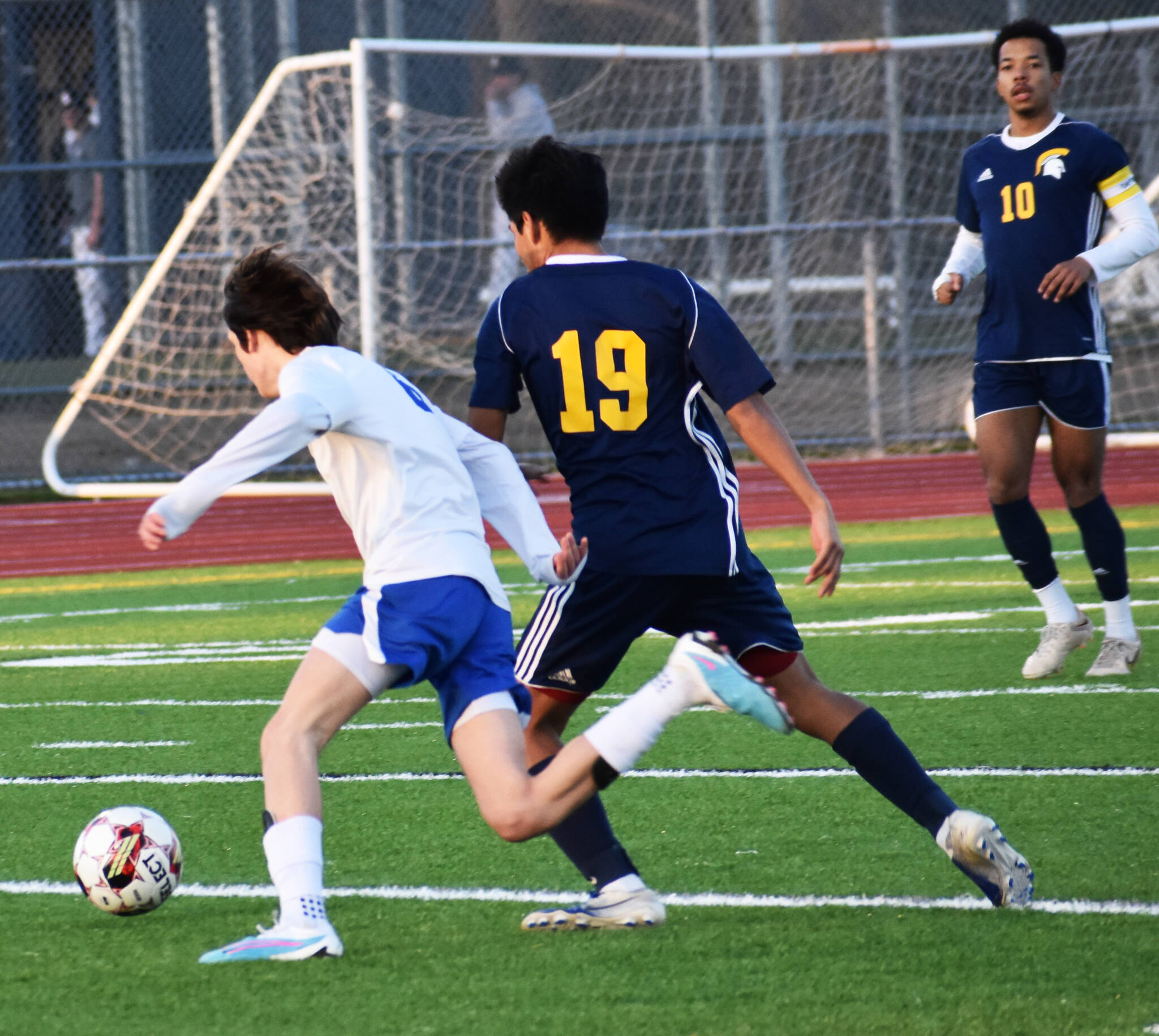 Bainbridge’s Carlos Field-Bennett fills the stat sheet with a goal and an assist in a 3-1 victory over Bremerton. Nicholas Zeller-Singh/Kitsap News Group Photos