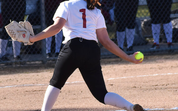 Kingston’s Audrey Rienstra pitches a complete against Central Kitsap. Nicholas Zeller-Singh/Kitsap News Group Photos