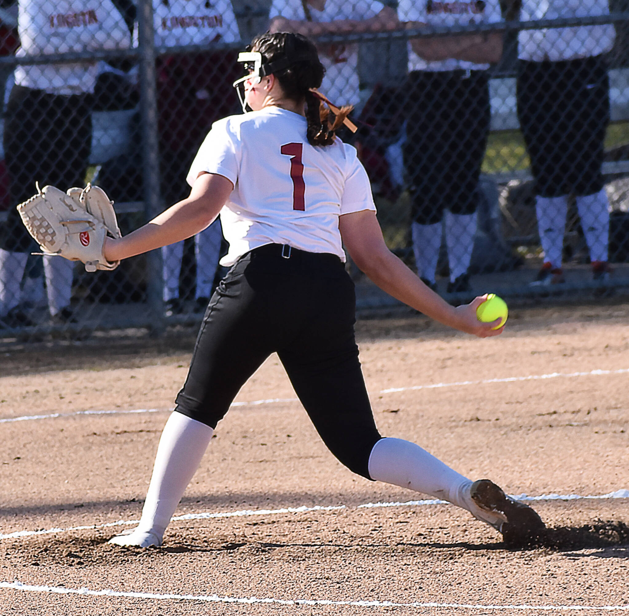 Kingston’s Audrey Rienstra pitches a complete against Central Kitsap. Nicholas Zeller-Singh/Kitsap News Group Photos