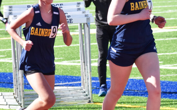 Liliana Pohl and Taylor Adcock place in the top three in the girls 3200. Nicholas Zeller-Singh/Kitsap News Group photos