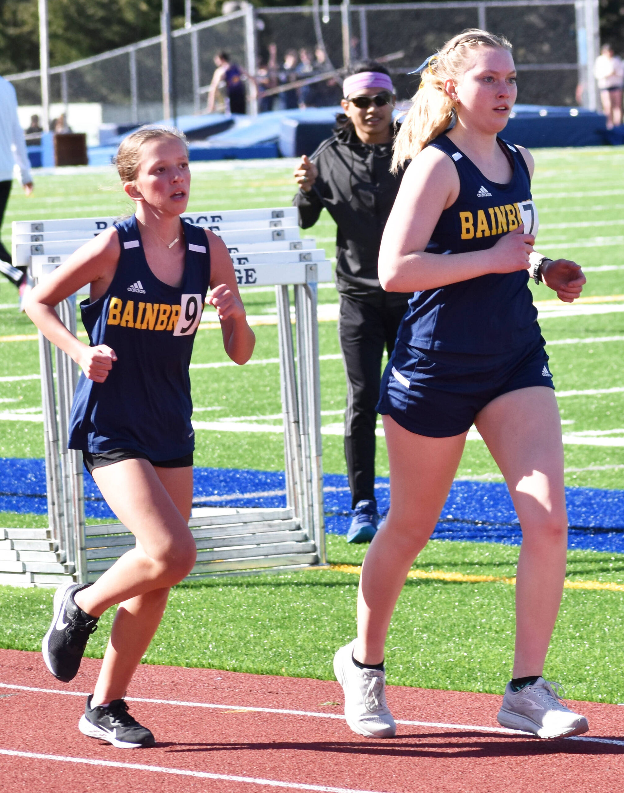 Liliana Pohl and Taylor Adcock place in the top three in the girls 3200. Nicholas Zeller-Singh/Kitsap News Group photos