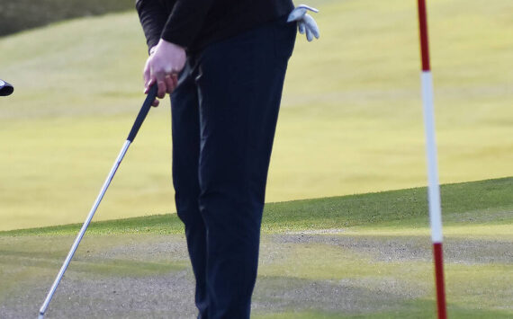 Dane Byers makes his final putt to finish with a 36 after nine holes. Nicholas Zeller-Singh/Kitsap News Group Photos