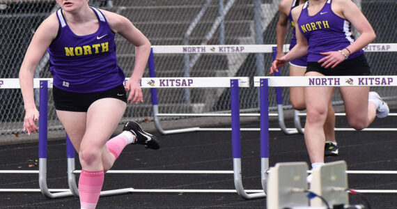 Viking Kate Posten wins the 110 hurdles event. Nicholas Zeller-Singh/Kitsap News Group Photos