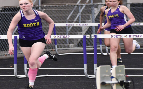 Viking Kate Posten wins the 110 hurdles event. Nicholas Zeller-Singh/Kitsap News Group Photos