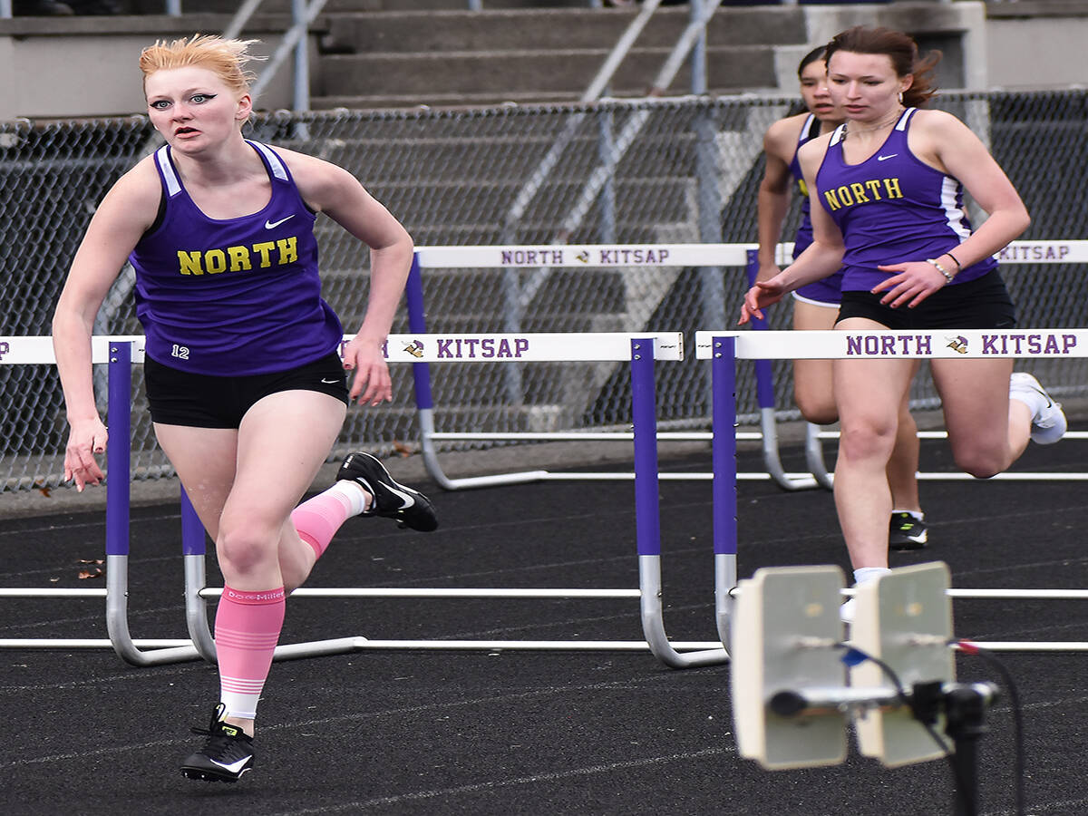 Viking Kate Posten wins the 110 hurdles event. Nicholas Zeller-Singh/Kitsap News Group Photos