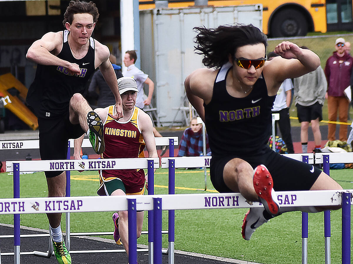 Vikings Tenichi Gordon and Owen Wilkinson finish first and third in the 110 hurdles event.