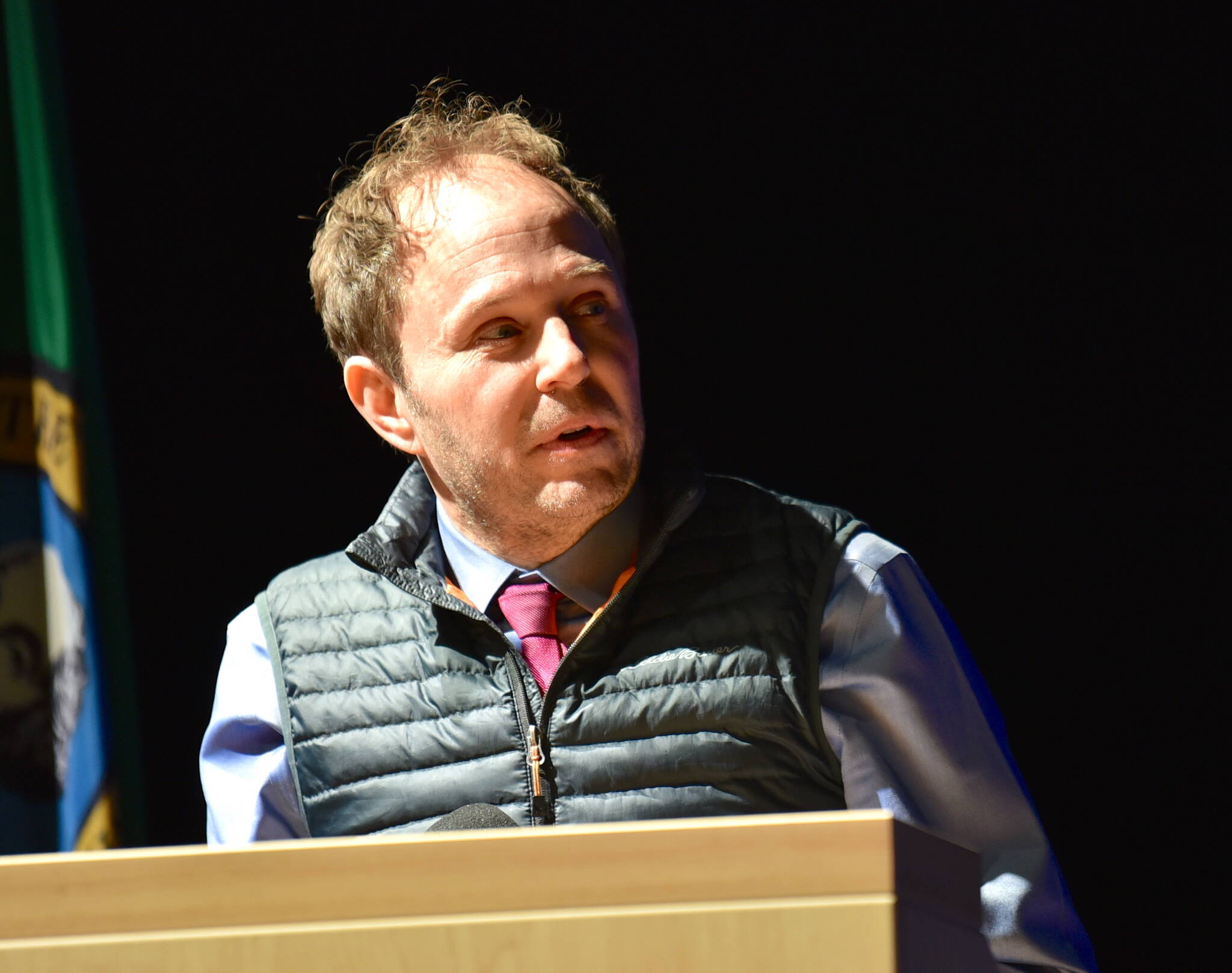 Tim Woolsey addresses the BISD school board and commented about the treatment of people with disabilities and how the district responded to their son’s anxiety. Nancy Treder/Kitsap News Group Photos