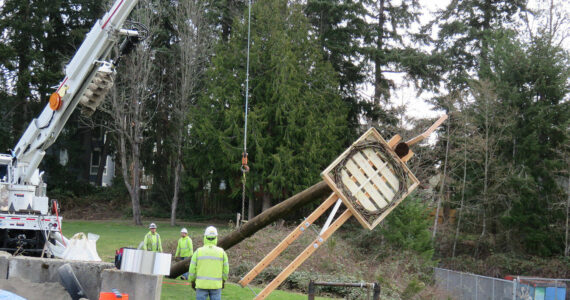 The new osprey nest platform near the North Kitsap High School stadium before the pole was installed. Gene Bullock courtesy photos