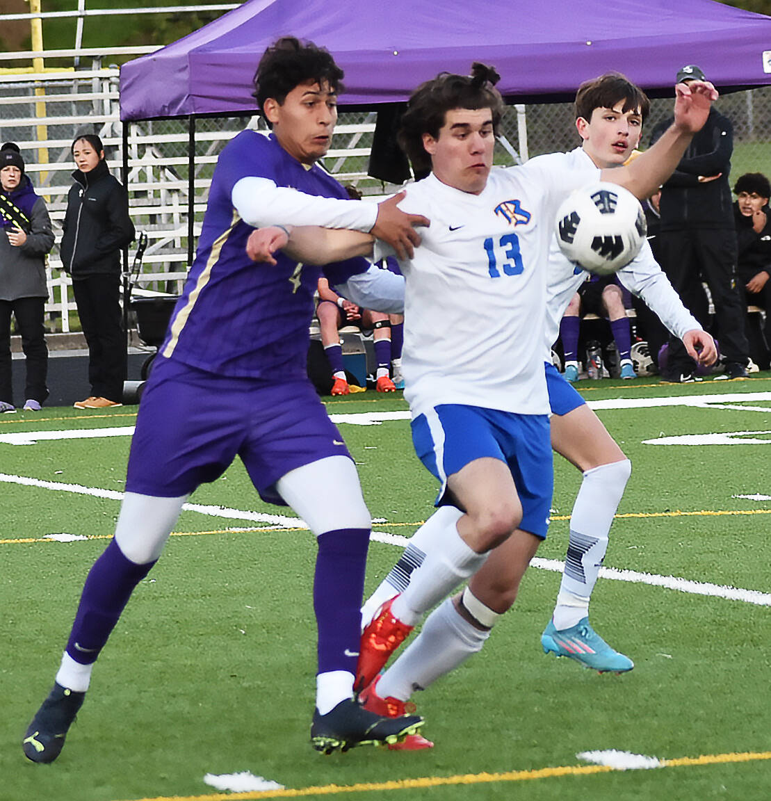 North Kitsap’s Diego DeLuna battles with Bremerton’s Silas Erwin for the ball. Nicholas Zeller-Singh/Kitsap News Group Photos