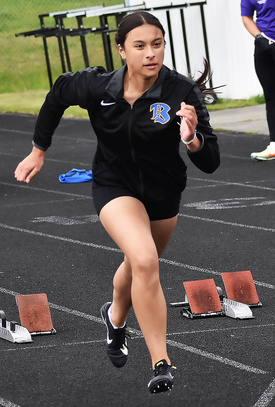 Anyssa Mejia finishes fourth in the 100 hurdles. Nicholas Zeller-Singh/Kitsap News Group Photos