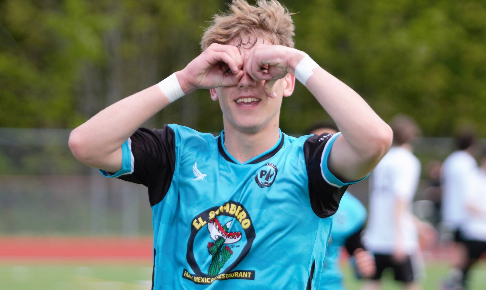 Hunter Milbrot celebrates after scoring on a penalty kick in the 32nd minute of POFC’s inaugural match. Elisha Meyer/Kitsap News Group Photos