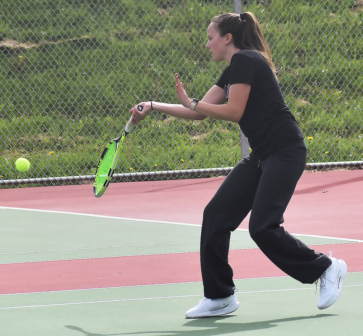 North Kitsap’s Teegan Devries dominates the singles championships. Nicholas Zeller-Singh/Kitsap News Group Photos