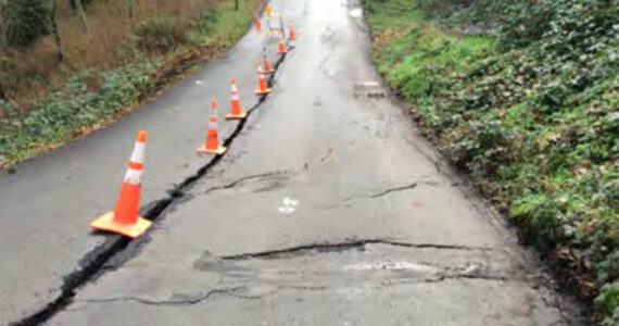 Big cracks in the middle of Washington Boulevard in downtown Kingston before work was done. Kitsap Public Works courtesy photo