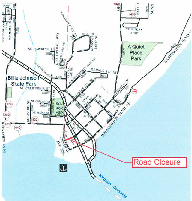 A map showing where the construction/road closure is going to take place in downtown Kingston. Courtesy of Kitsap County Public Works