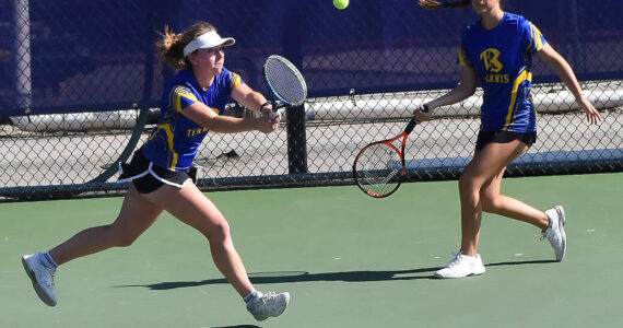Bremerton’s Claire Warthen and Elena Andreu finish sixth in the 2A girls doubles bracket. Nicholas Zeller-Singh/Kitsap News Group Photos