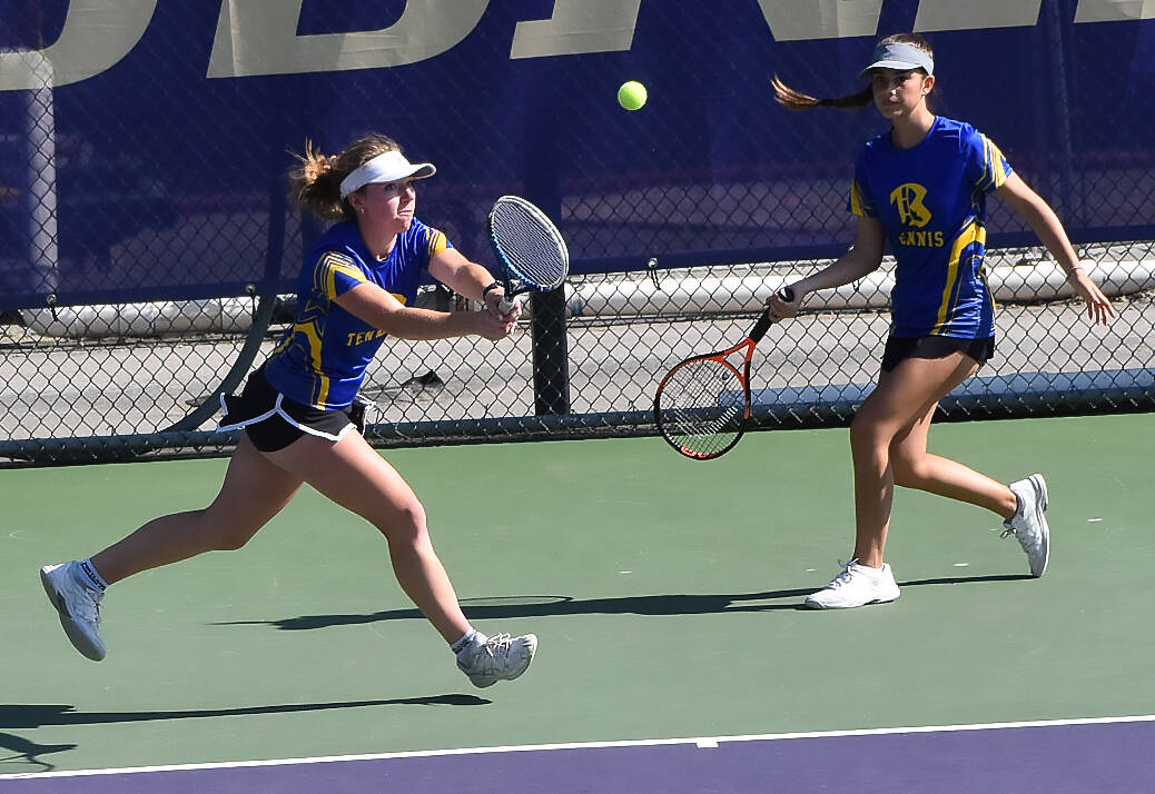 Bremerton’s Claire Warthen and Elena Andreu finish sixth in the 2A girls doubles bracket. Nicholas Zeller-Singh/Kitsap News Group Photos