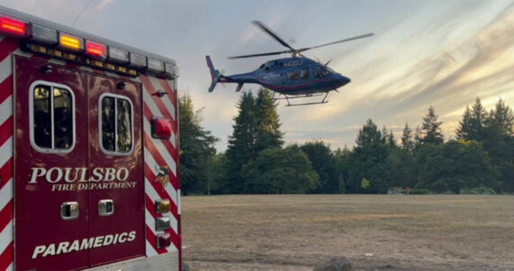A boy was airlifted to Harborview Medical Center in Seattle July 26 after suffering potentially serious but non-life-threatening injuries following an incident with a vehicle in the parking lot of Gateway Fellowship Church in Poulsbo. PFD courtesy photo
