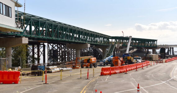 Nancy Treder/Kitsap News Group
New pedestrian walkways were installed at the Bainbridge Island ferry terminal during the week of Sept. 6-12. They will open to the public later this fall. It’s part of a $33 million fix by the state Department of Transportation.