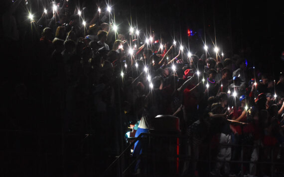 Nicholas Zeller-Singh/Kitsap News Group Photos
North Kitsap students light up their phones during the power outage.