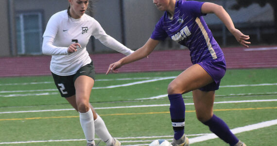 Nicholas Zeller-Singh/Kitsap News Group Photos
Viking Evelyn Beers picks up the assist on the final goal of the game.