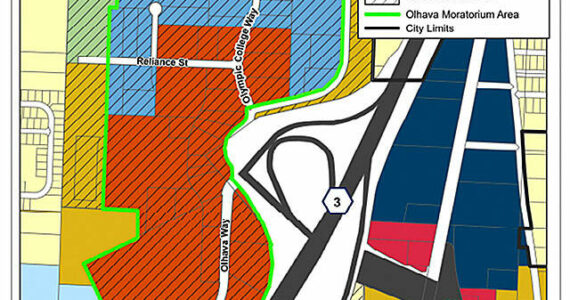 City of Poulsbo courtesy map
A map showing the affected areas of the temporary 12-month emergency moratorium on certain development in the Olhava Master Plan.