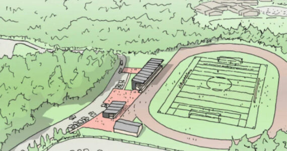 NKSD courtesy image
A rendering shows covered bleachers, among other additions, at Kingston High School’s athletic field, which will be added if voters approve North Kitsap School District’s $242 million, 20-year bond proposal during the Feb. 13 special election.