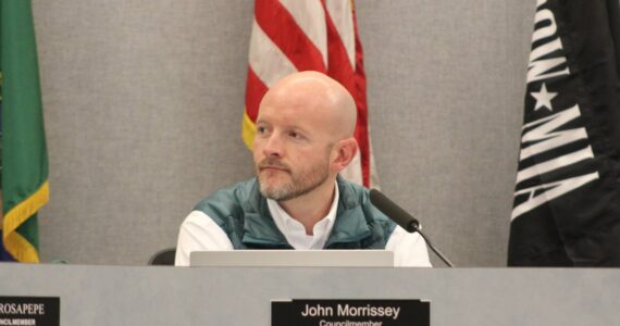 Elisha Meyer/Kitsap News Group Photos
Councilman John Morrissey takes his seat at the opening of the Jan. 9 city council meeting.