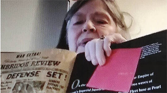 File Photo
Mary Woodward shows headlines from her parents’ papers during a talk on journalism a few years ago.