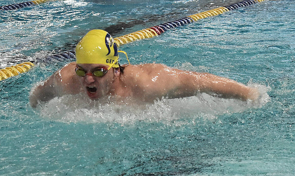 Nicholas Zeller-Singh/Kitsap News Group Photos
Spartan Jason Geddes finishes second in the breaststroke.