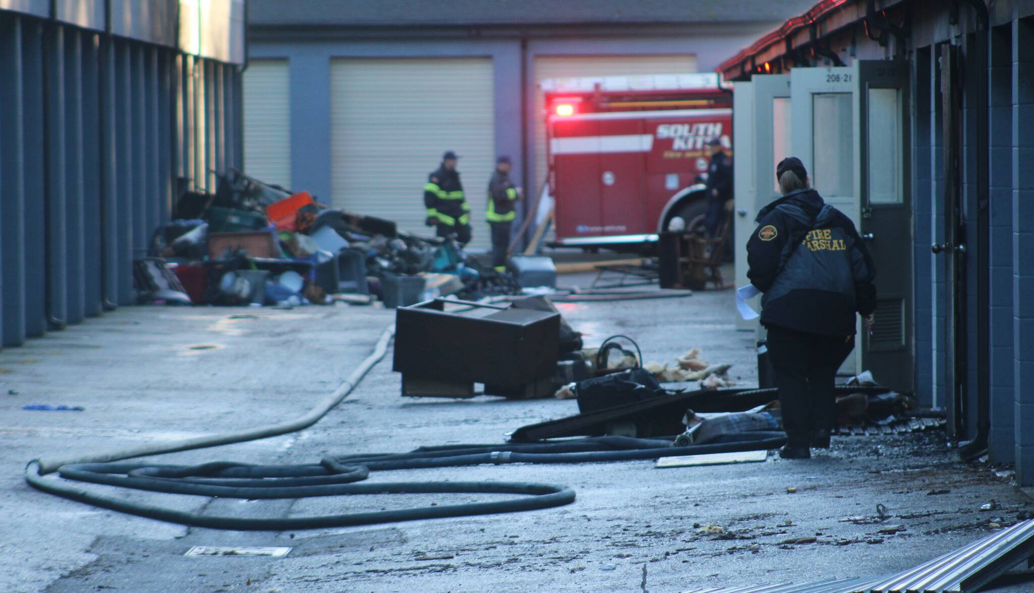 Elisha Meyer/Kitsap News Group photos
Officials work to investigate the cause of a fire at Port Orchard Self Storage.