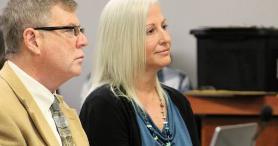 Elisha Meyer/Kitsap News Group
NK superintendent Laurynn Evans sits aside her legal counsel in a Feb. 28 hearing.
