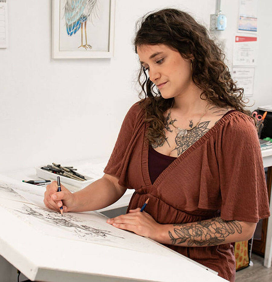 Leah Thompson Photography courtesy photo
Local artist Ana Dueñas sketches a drawing at Stinging Nettle Studio in Kingston.